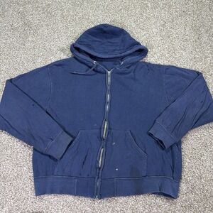 Vtg 50s/60s Double Face ZIPUP Hoodie Navy Blue Thermal Distressed Faded 22x20